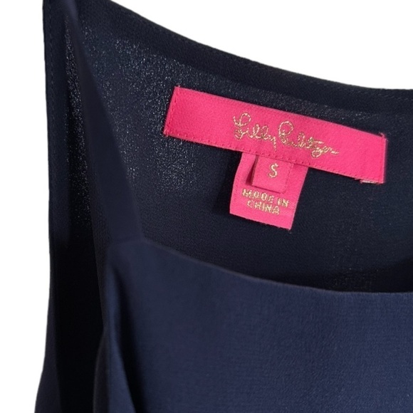 Lilly Pulitzer Rae %100 Silk Square Neckline Tank Blouse in True Navy Sz S - Picture 5 of 7